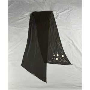 Women's Embroidered Floral Neck Scarf Black Polyester 68" x 13" Lightweight